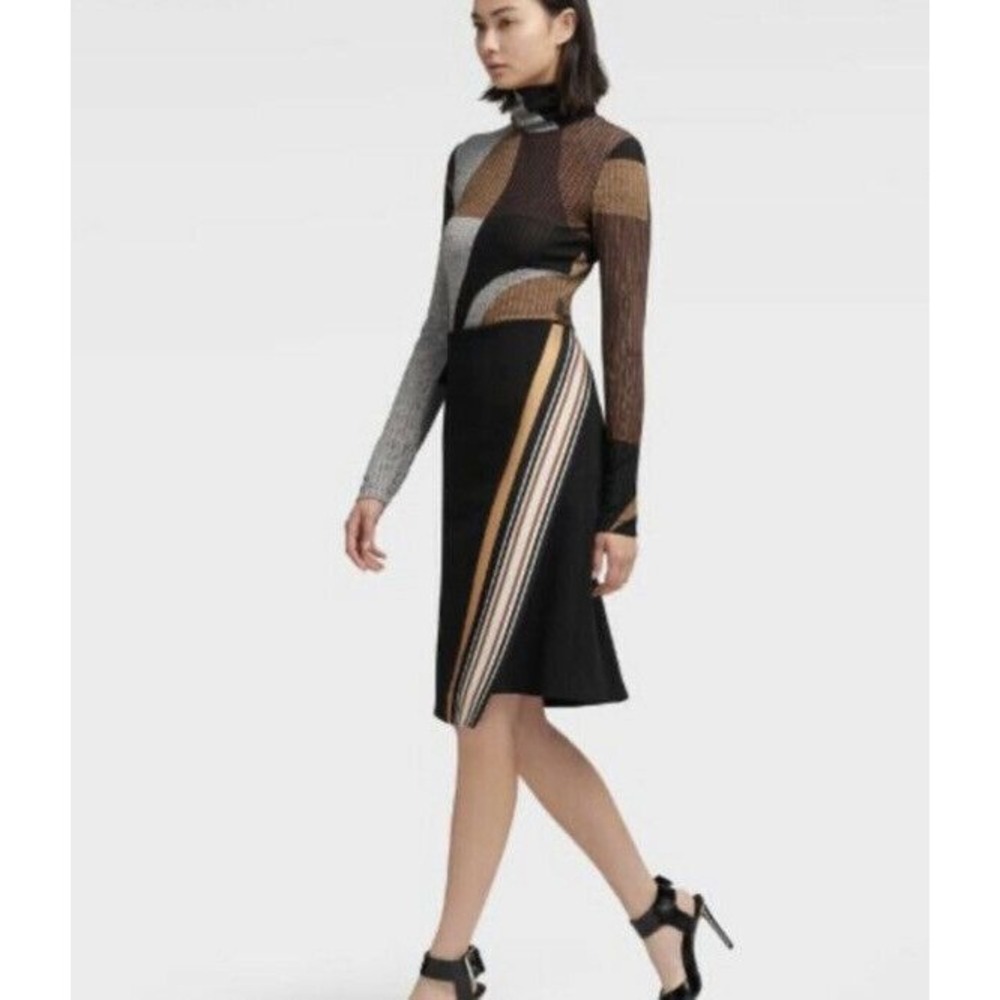 DKNY Women's Size 8 Black Striped Wrap Asymmetrical Pencil Skirtโ NWT